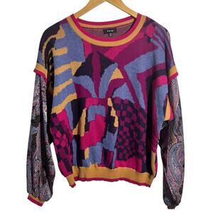 Fate Sweater Women M Geometric 80s 90s Print Crew Neck Anthropologie Paisley Top